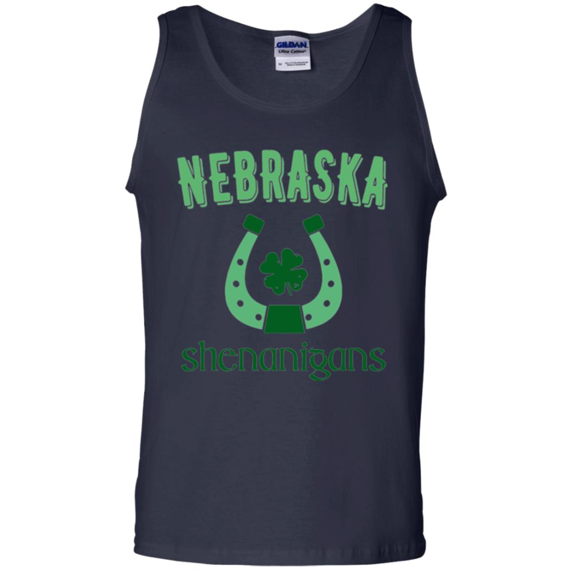 Nebraska Shenanigans Horseshoe Clover St Patrick_s Day T-shirt Navy