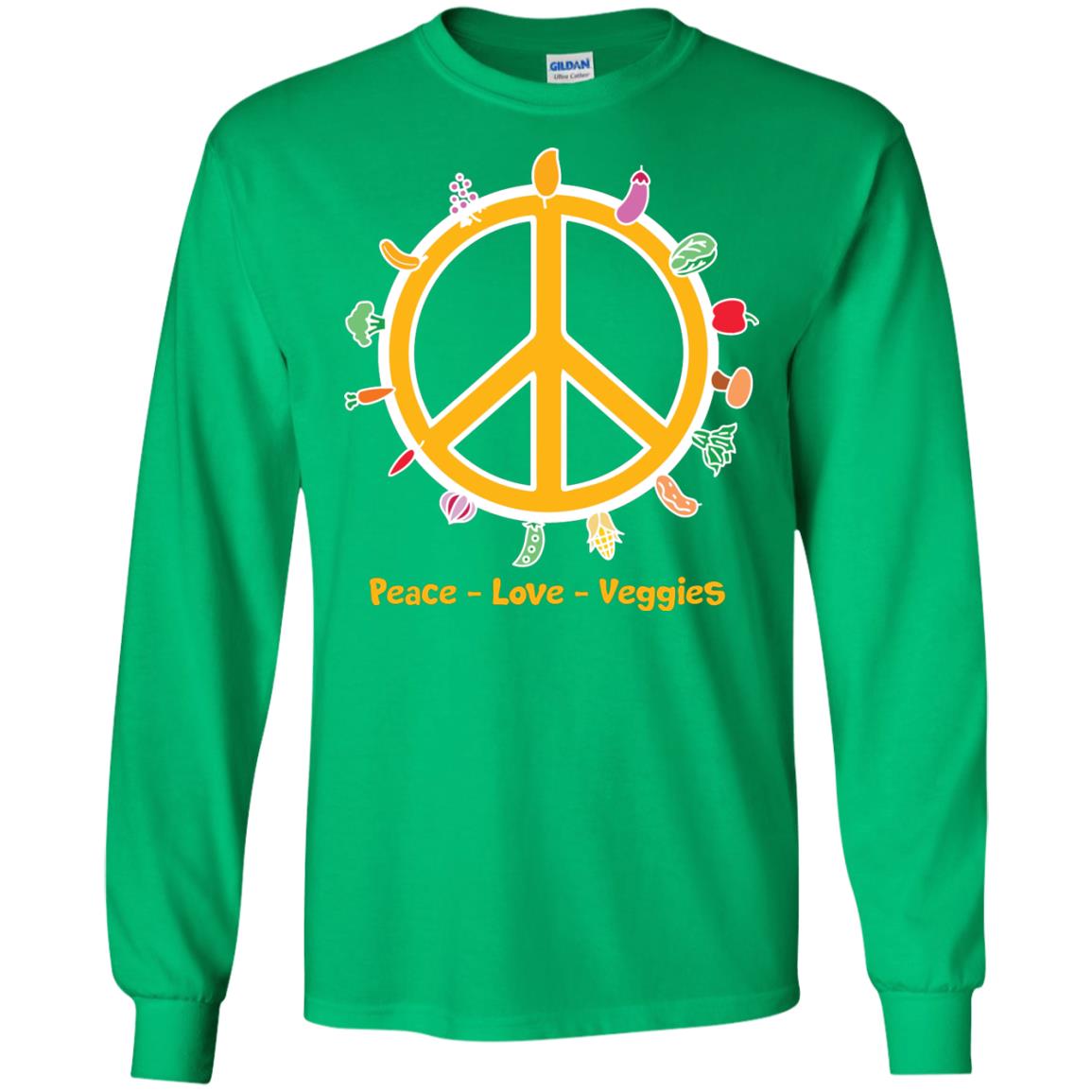 Vegetarian T-shirt Peace Love Veggies Irish Green