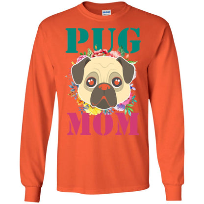 Floral Pug Mom T-shirt Puppy Pet Lover Orange