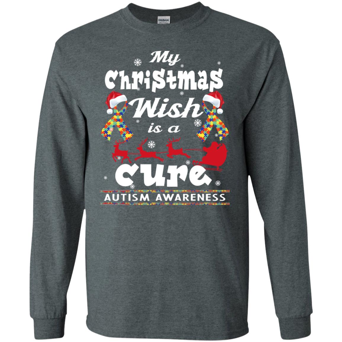 My Christmas Wish Is A Cure Autism Awareness X-mas Gift Shirt Dark Heather