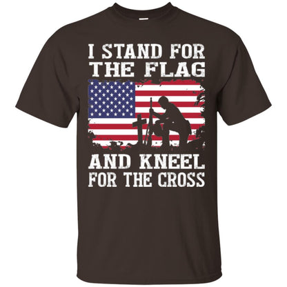 Miiitary T-shirt Stand For The Flag And Kneel For The Cross Dark Chocolate