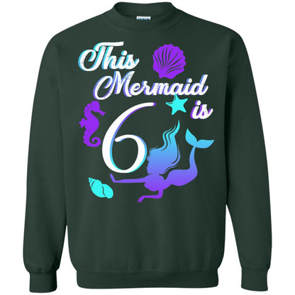 6th Birthday Shirt This Mermaid Is 6 Forest Green