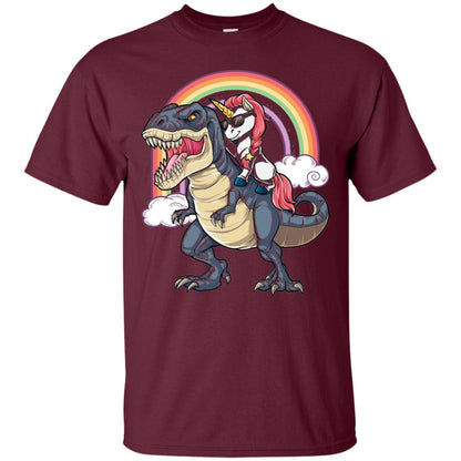 Unicorn Riding Dinosaur Unicorns Rainbow T-shirt Maroon
