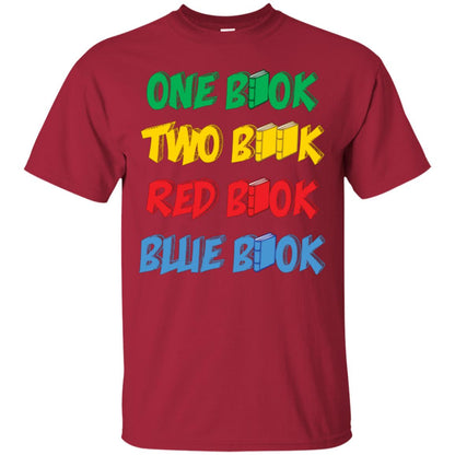 One Book Two Book Red Book Blue Book Bookworm T-shirt Cardinal