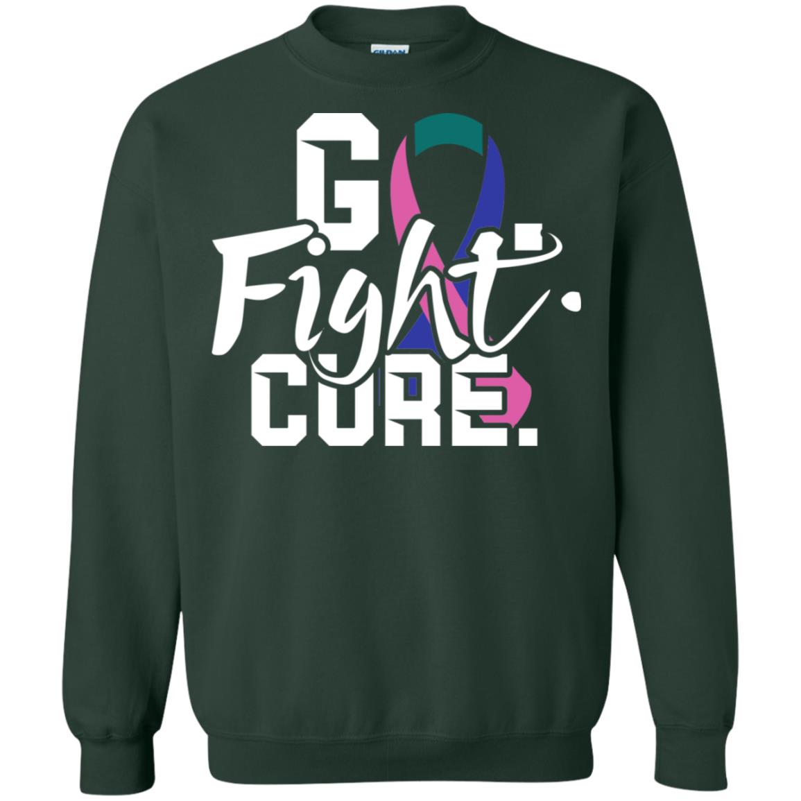 Thyroid Awareness Go Fight Cure Teal Pink Blue Ribbon Shirt Forest Green