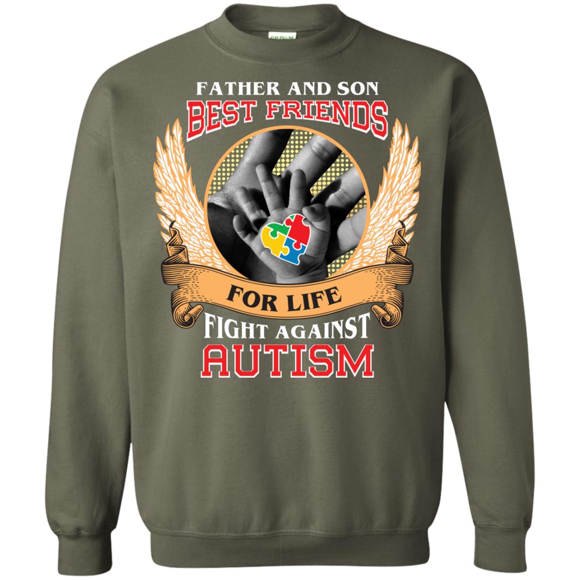 Autism Awareness T-shirt Father And Son Best Friends Military Green