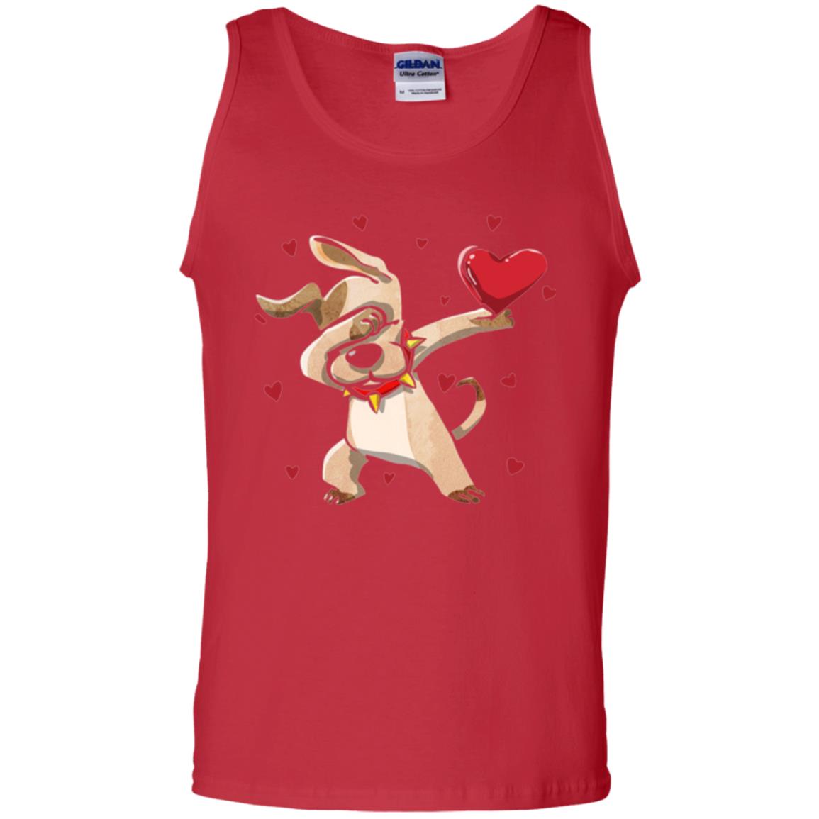 Funny Dabbing Dog Valentine_s Day T-shirt Red