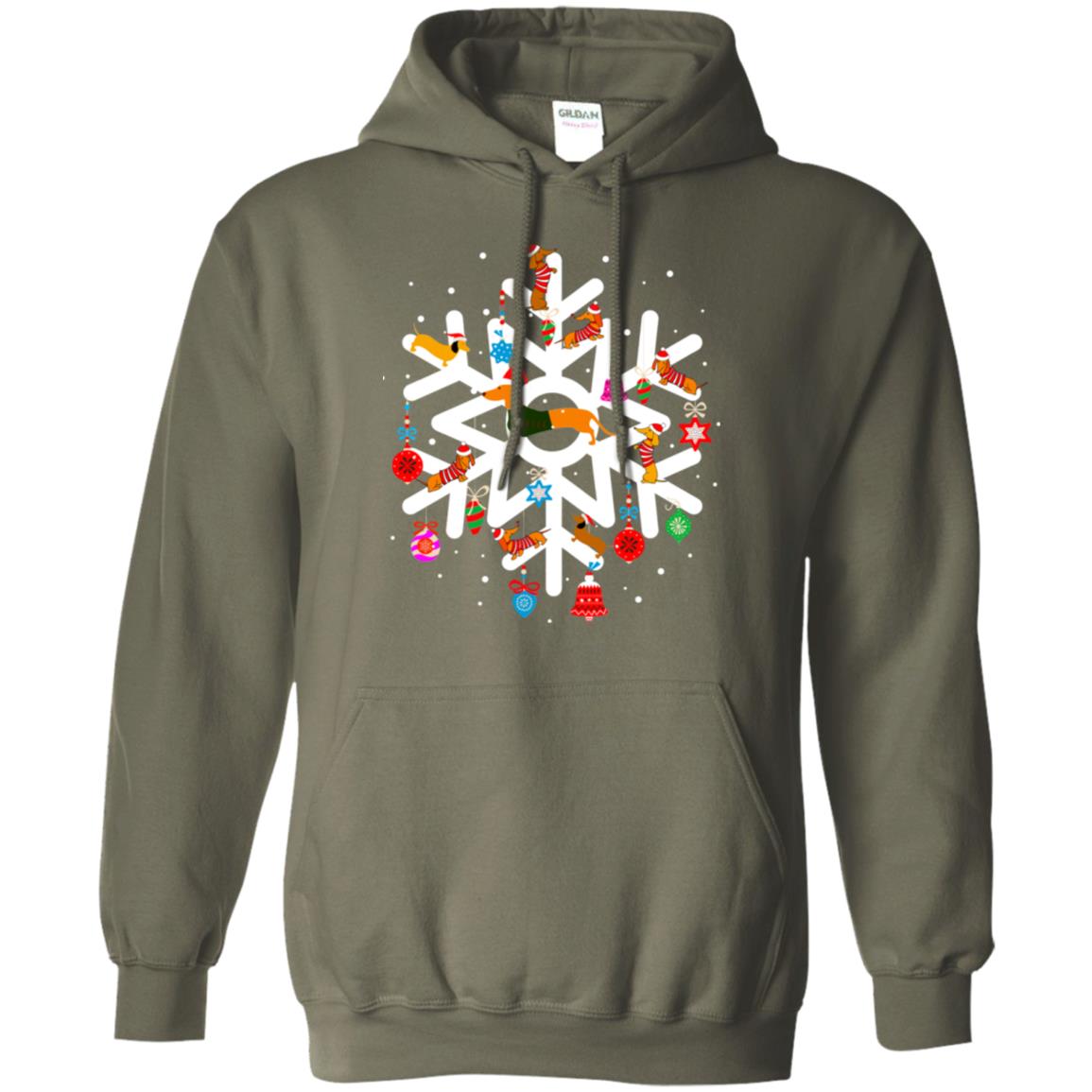 Winter Snow Flower Decorating Bauble And Dachshund X-mas Gift Shirt Military Green