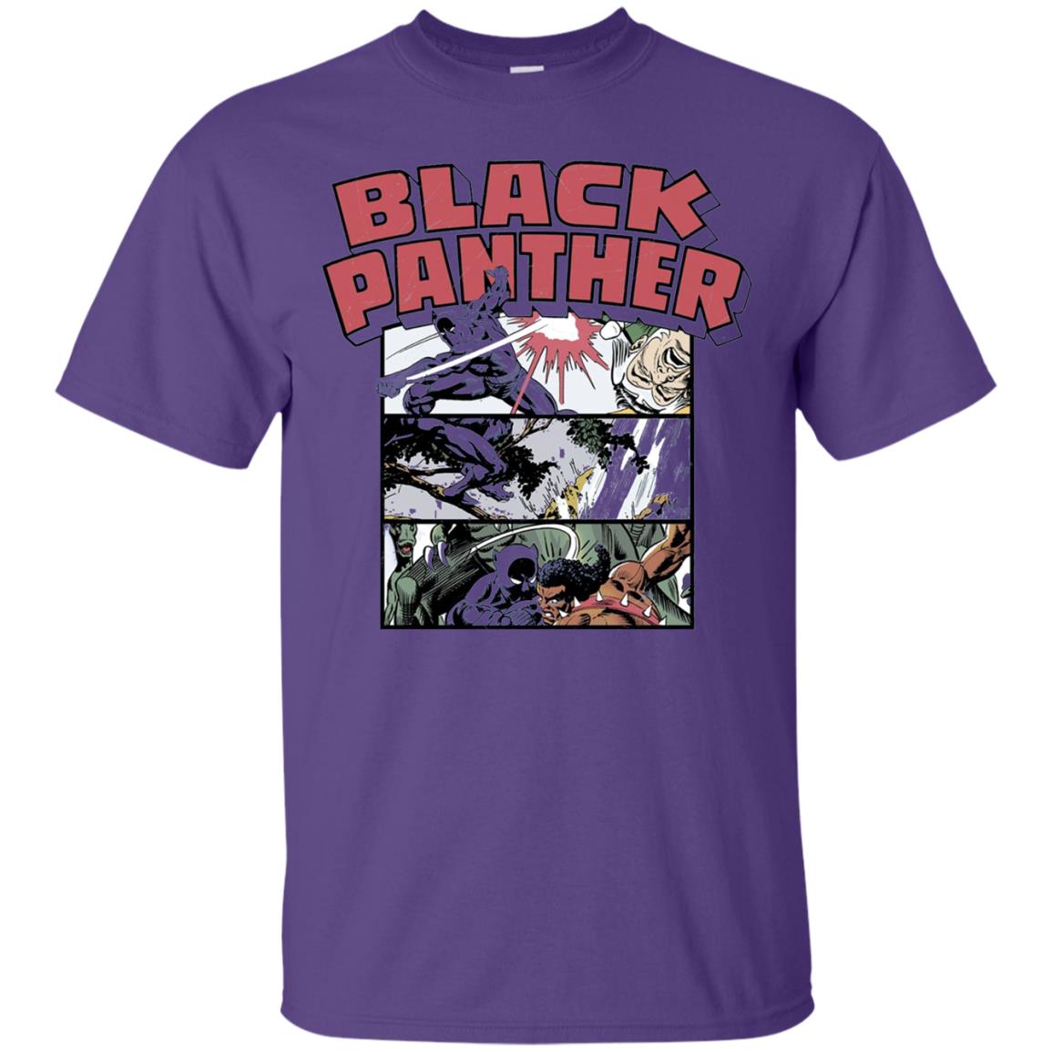 Black Panther Retro Comic Stacked Panel Art T-shirt Purple