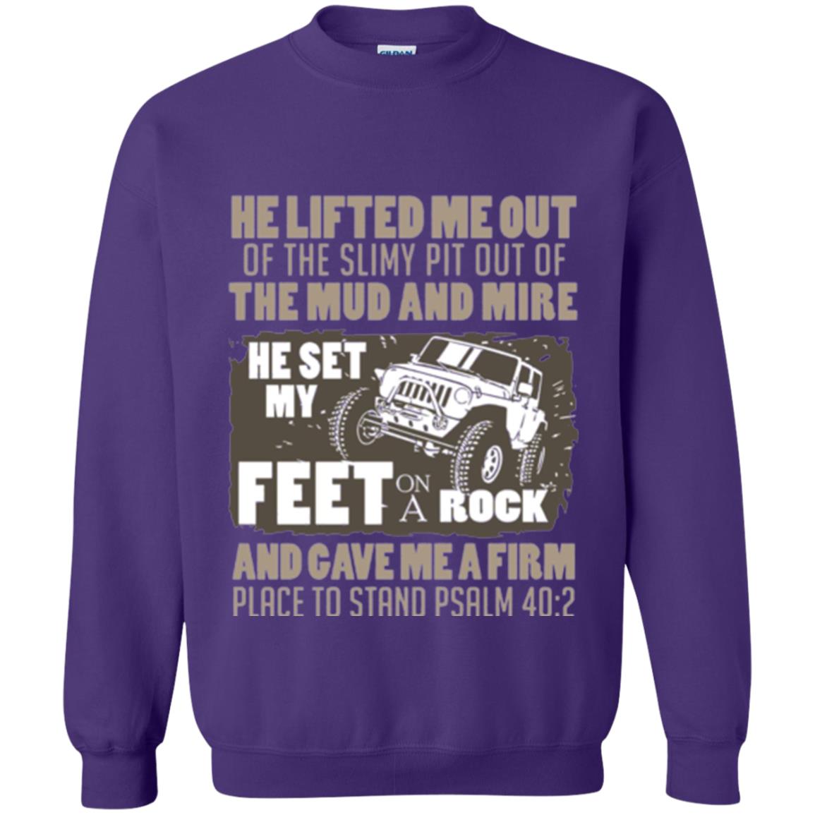 Christian T-shirt He Set My Feet On A Rock He Is My Jeep Purple