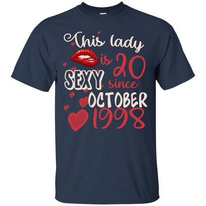 This Lady Is 20 Sexy Since October 1998 20th Birthday Shirt For October Womens Navy