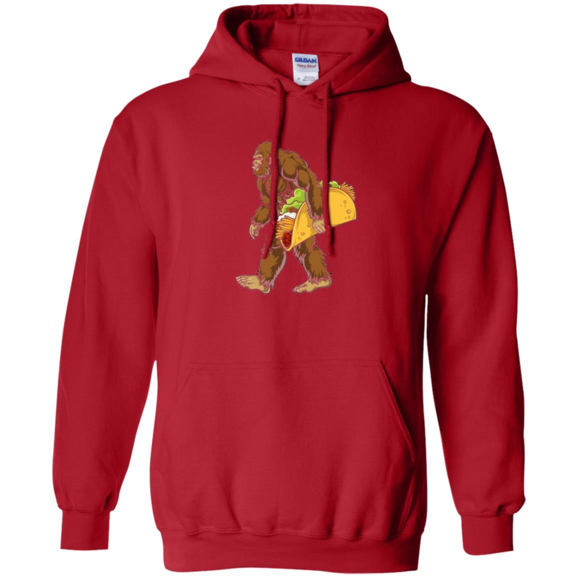 Camping T-shirt Bigfoot Sasquatch Carrying Taco Red