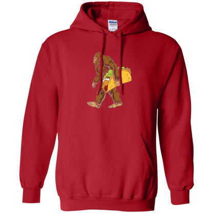 Camping T-shirt Bigfoot Sasquatch Carrying Taco Red