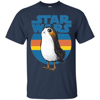 Film T-shirt Star Wars Last Jedi Porg Retro Stripes Logo Graphic Navy