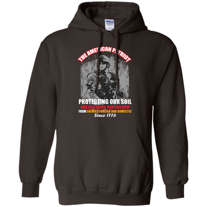 Military T-Shirt The American Patriot Protecting Our Soil And Defending Our Freedom From Enemies Foreign And Domestic Since 1776 Dark Chocolate