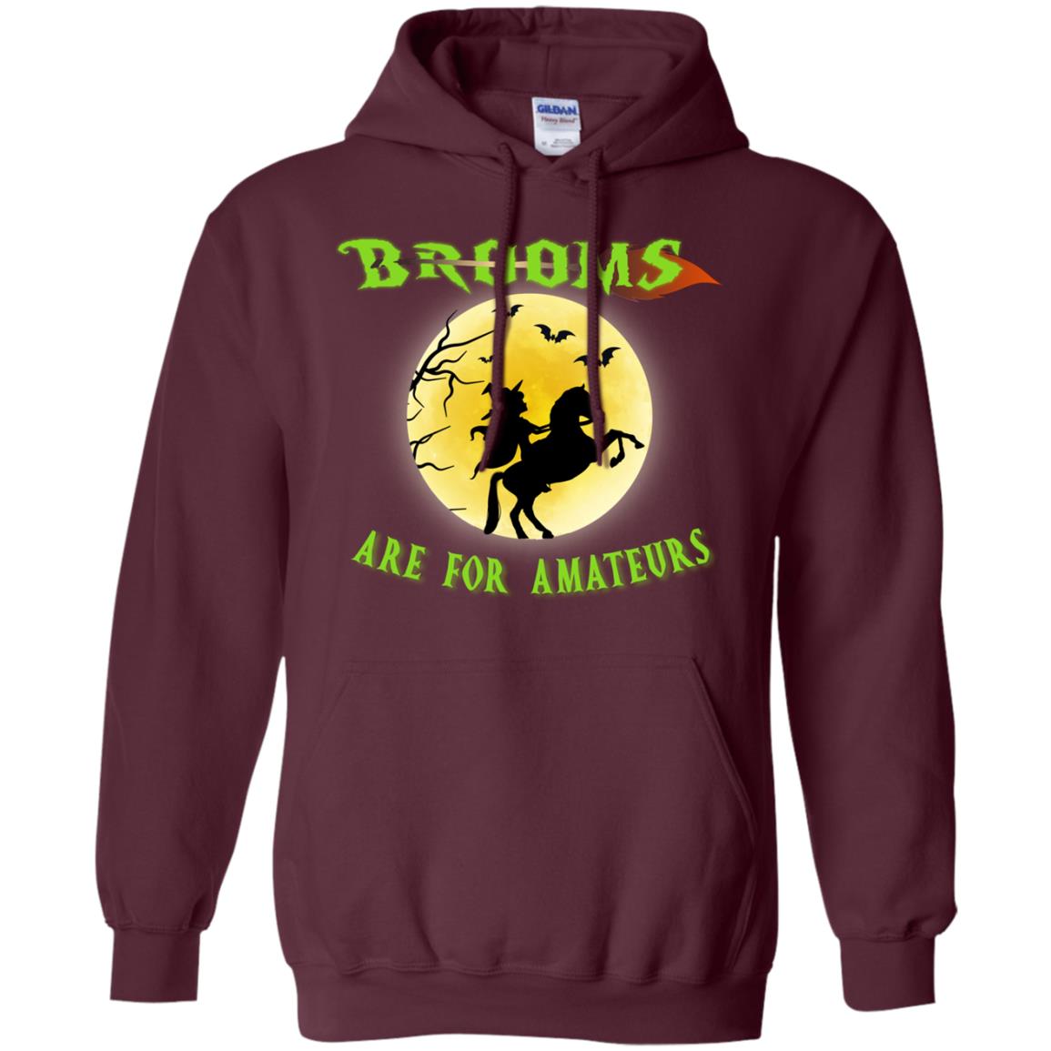 Brooms Are For Amateurs Witches Ride A Horse Funny Halloween Shirt Maroon