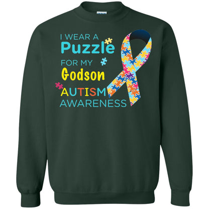 I Wear Puzzle For My Godson Autism Awareness Shirt Forest Green