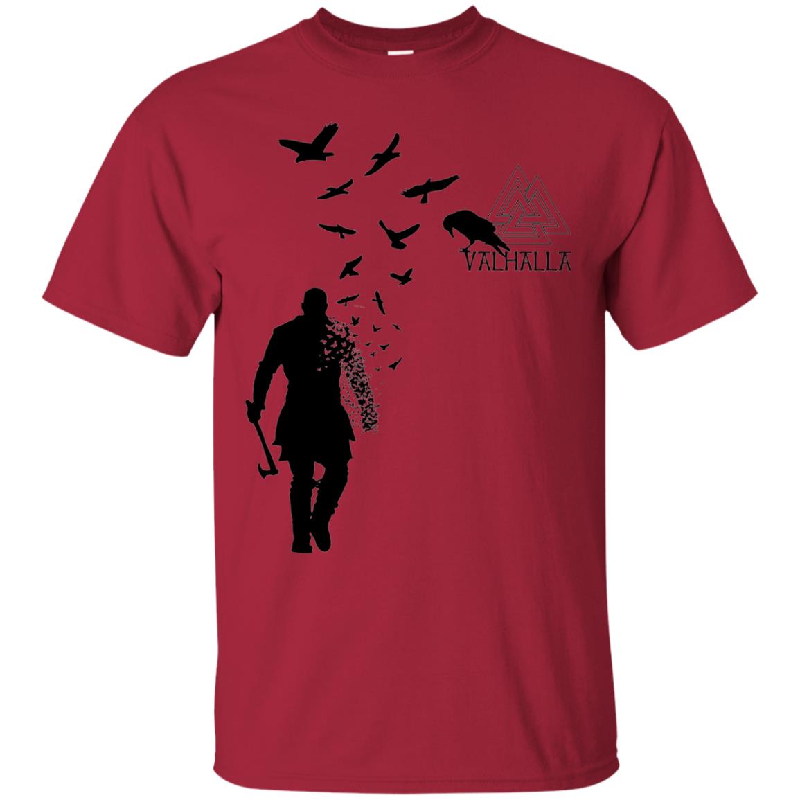 Vikings Axe Ragnar Lothbrok Flock Of Ravens Valhalla Symbol T-shirt Cardinal