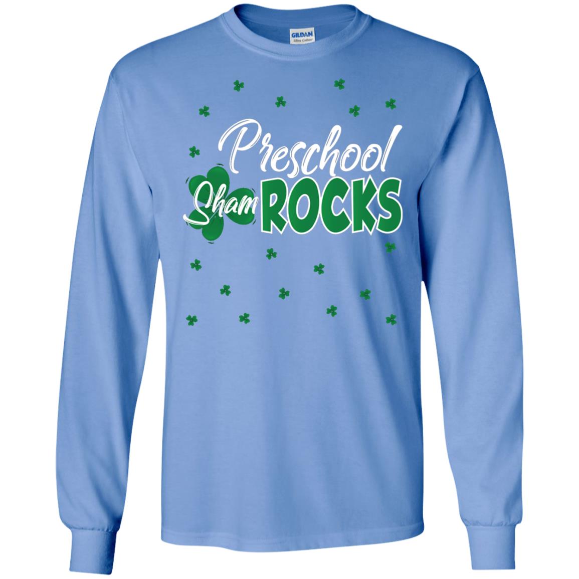 Preschool Shamrocks St. Patrick_s Day School T-shirt Carolina Blue