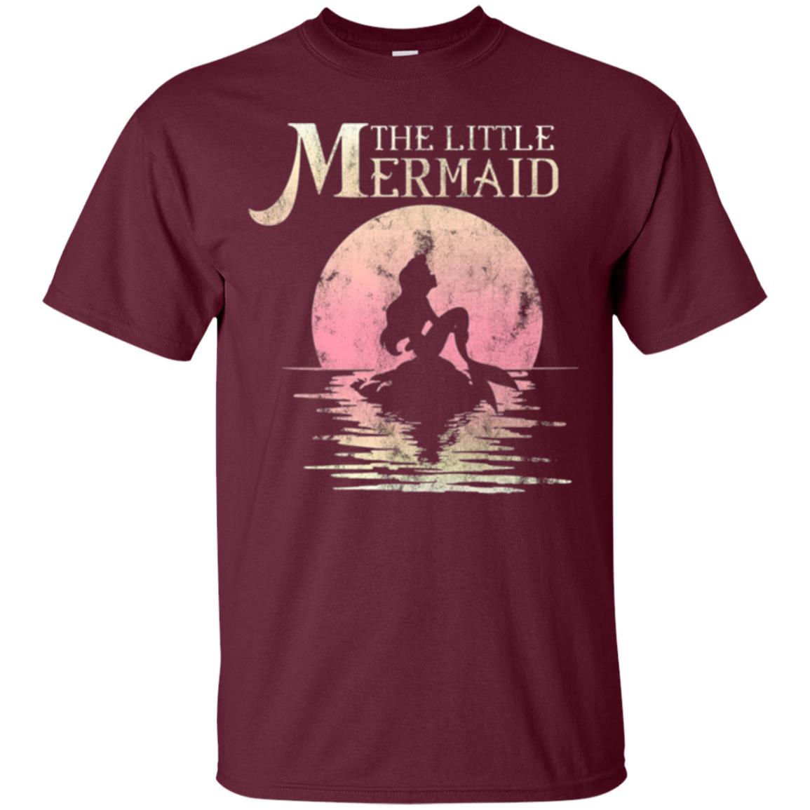 Cartoon T-shirt The Little Mermaid Ariel Rock Moon Silhouette Maroon