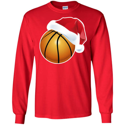 Basketball With Santa Claus Hat X-mas Shirt For Basketball Lovers Red
