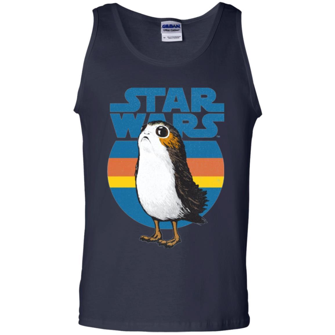Film T-shirt Star Wars Last Jedi Porg Retro Stripes Logo Graphic Navy