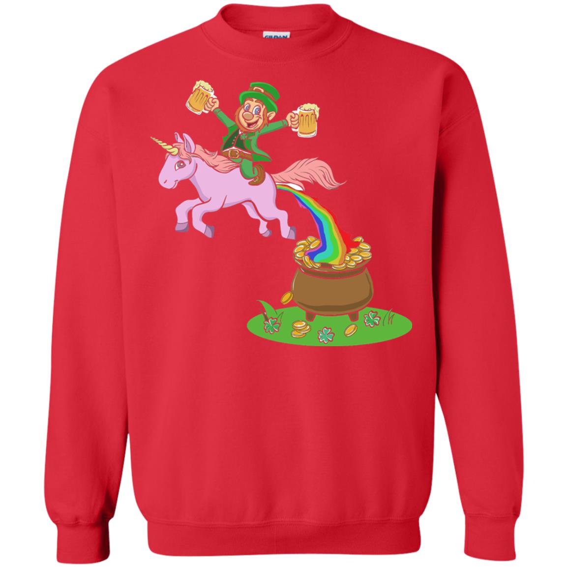Leprechaun Riding A Unicorn Funny St Patricks Day T-shirt Red