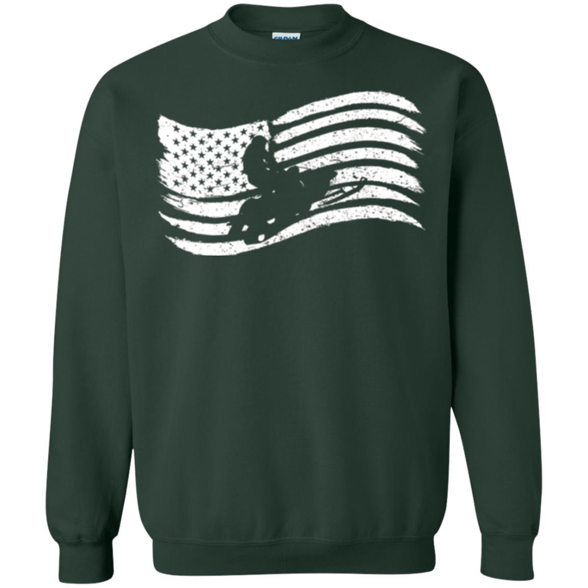 Snowmobile Rider T-shirt American Flag Forest Green