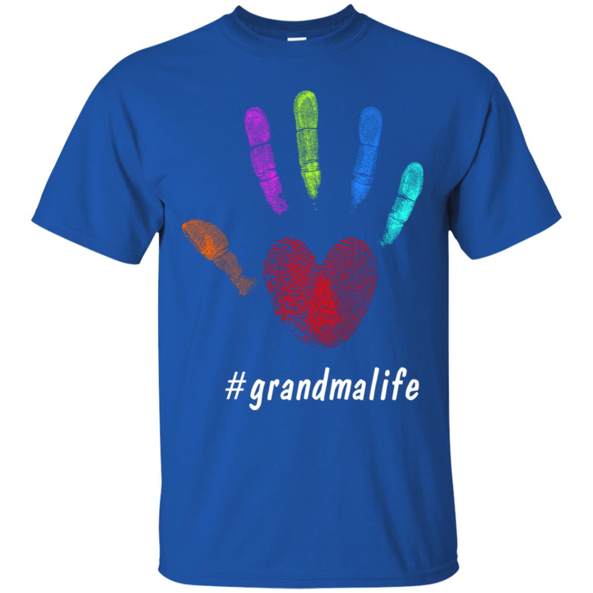Grandma Life Fingerprint Heart Hand Grandmom Grandmother Shirt Royal