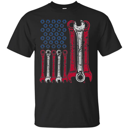Mechanic T-shirt Usa Red White Blue American Flag Black