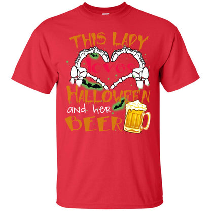 This Girl Loves Halloween And Her Beer Funny Halloween Shirt For Beer Lovers Red