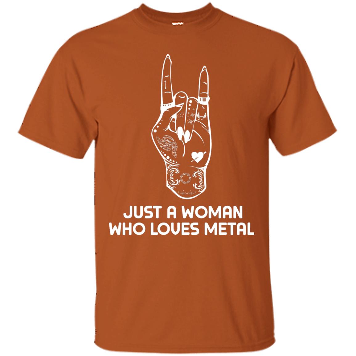 Just A Woman Who Loves Metal Rock Music Lover Shirt Texas Orange