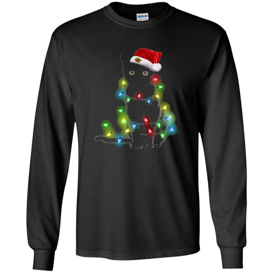 Christmas T-shirt Cat And Lights Black
