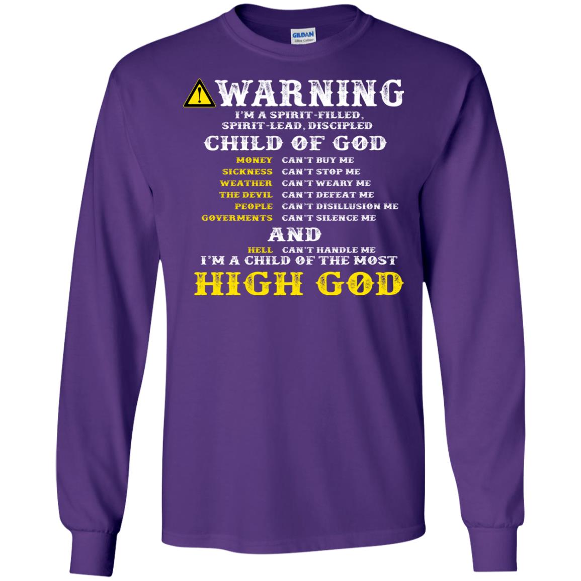Christian T-shirt Warning I’m A Spirit-filled Spirit-lead Discipled Child Of God Purple