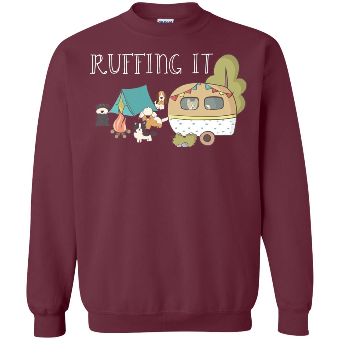 Ruffing It Camping With Dogs Camper T-shirt Maroon