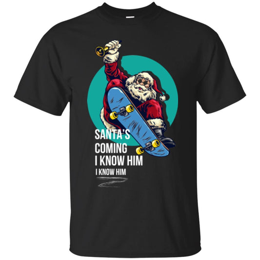Christmas T-shirt Santa's Coming I Know Him Black