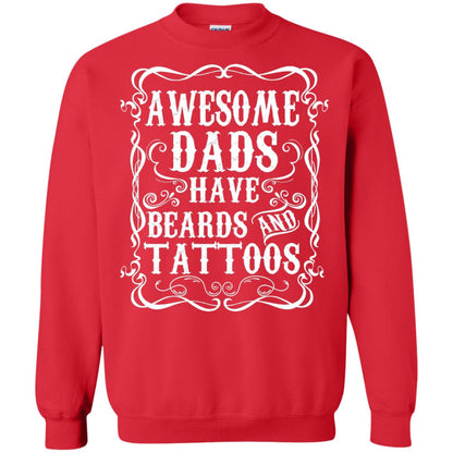 Awesome Dads Have Tattoos And Beards Funny Daddy T-shirt Red