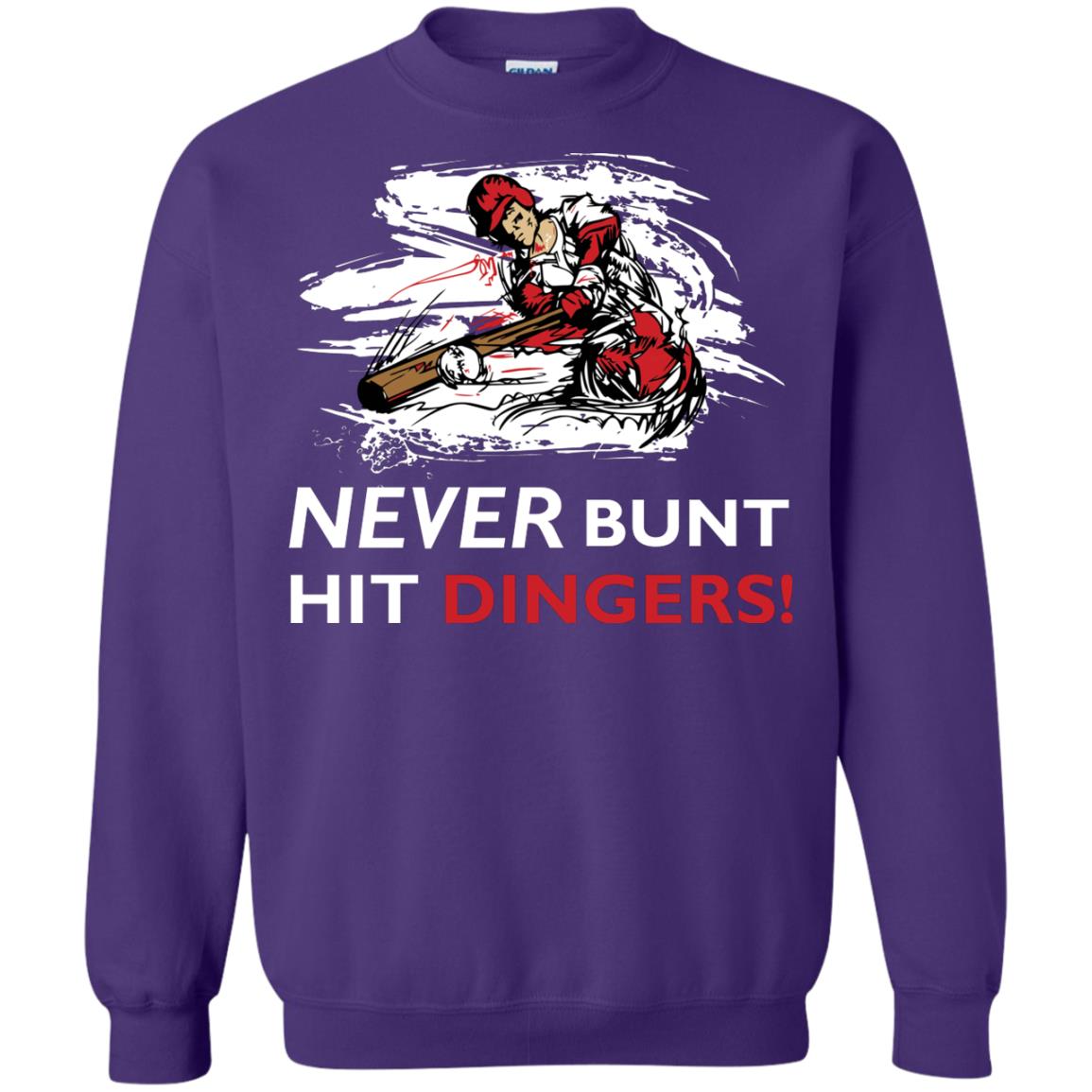 Baseball Lover T-shirt Never Bunt Hit Dingers Purple