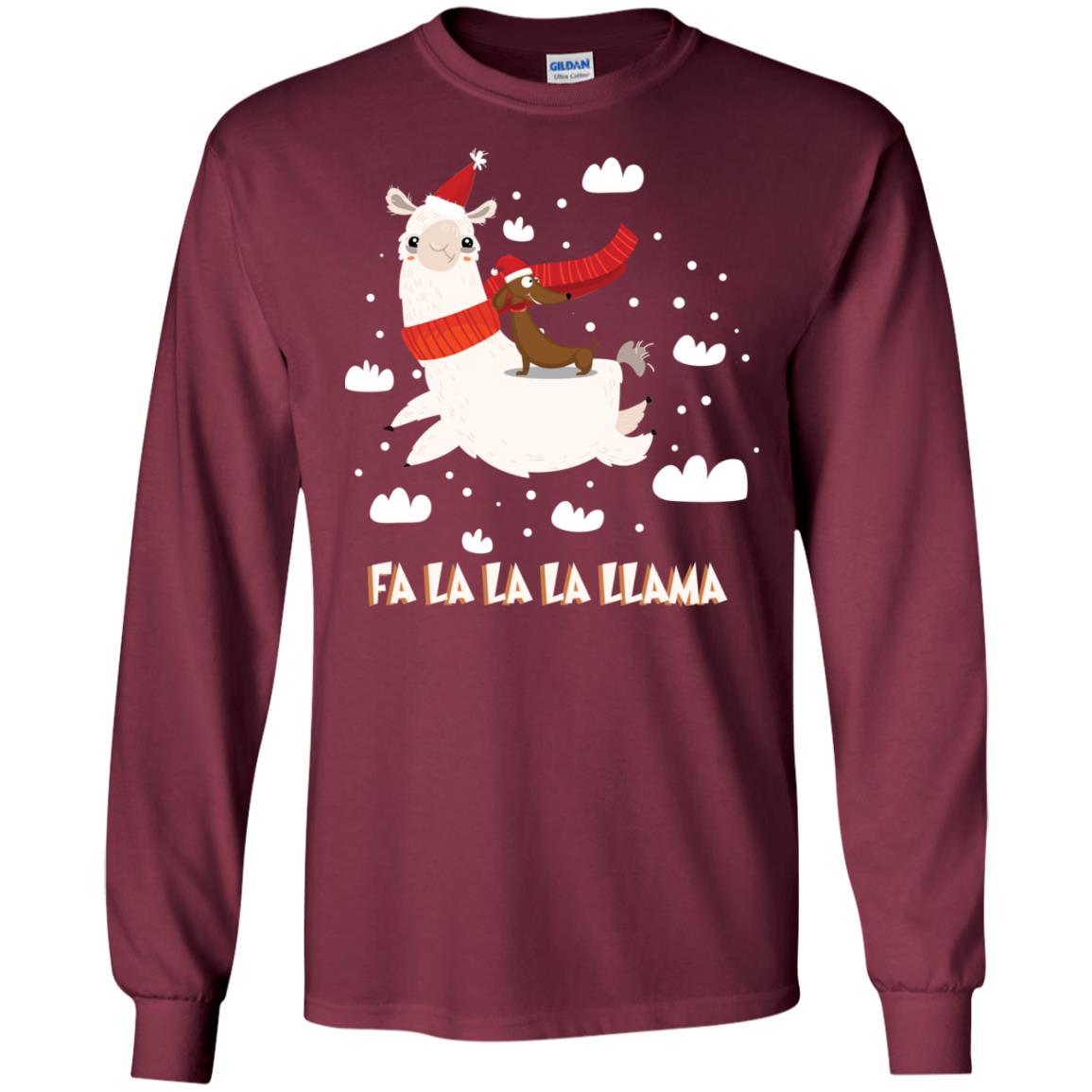 Fa La La La Llama With Dachshund X-mas Gift Shirt Maroon