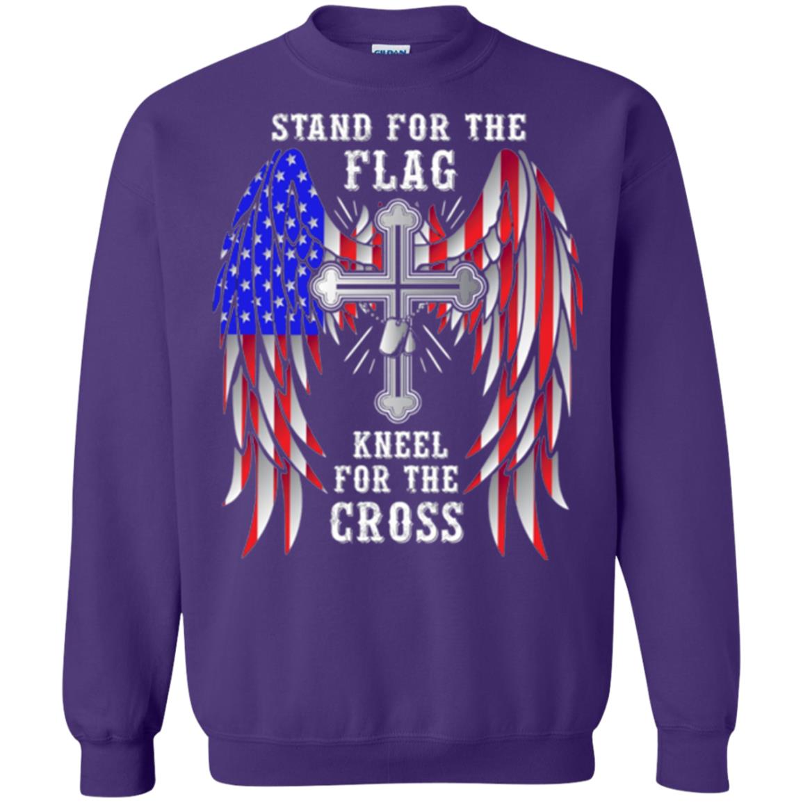 Christian T-shirt Stand For The Flag Kneel For The Cross Purple