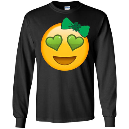 Emoji Green Heart Eyes Bow Saint Patricks Day Shirt For Girls Black