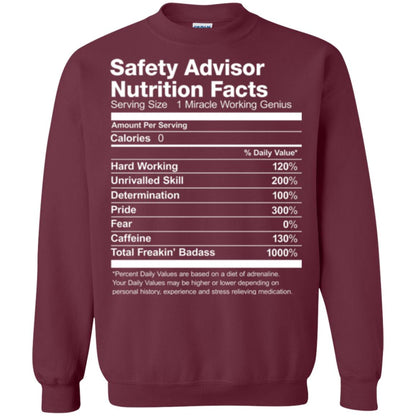 Safety Advisor Nutrition Facts Funny T-shirt Maroon
