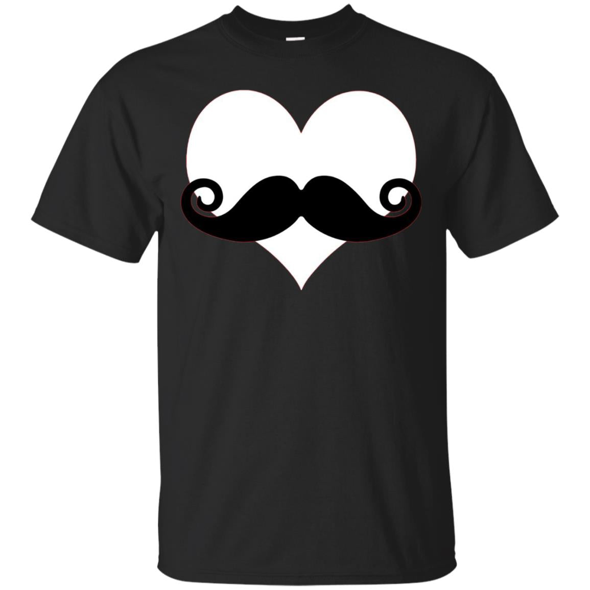 Mustache Heart Valentines Day T-shirt Black