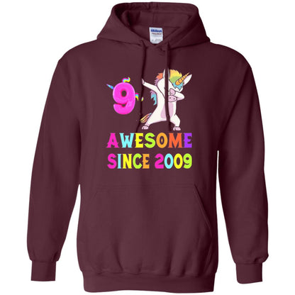 9th Birthday T-shirt Unicorn Dabbing Awesome Since 2009 Maroon