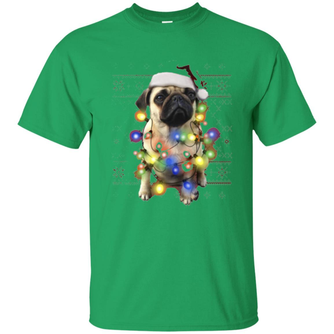 Dog Lover T-shirt Ugly Sweater Photoreal Christmas Lights Pug Graphic Irish Green