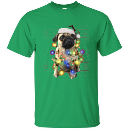 Dog Lover T-shirt Ugly Sweater Photoreal Christmas Lights Pug Graphic Irish Green