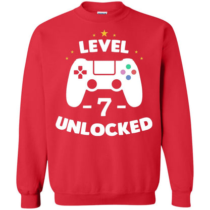 Level 7 Unlocked Gamer Seventh Birthday Party Shirt Red