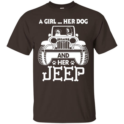 Dog Lover T-shirt A Girl Her Dog And Her Jeep Dark Chocolate