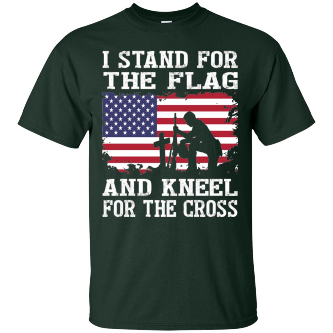 Miiitary T-shirt Stand For The Flag And Kneel For The Cross Forest Green