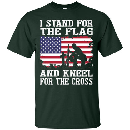 Miiitary T-shirt Stand For The Flag And Kneel For The Cross Forest Green